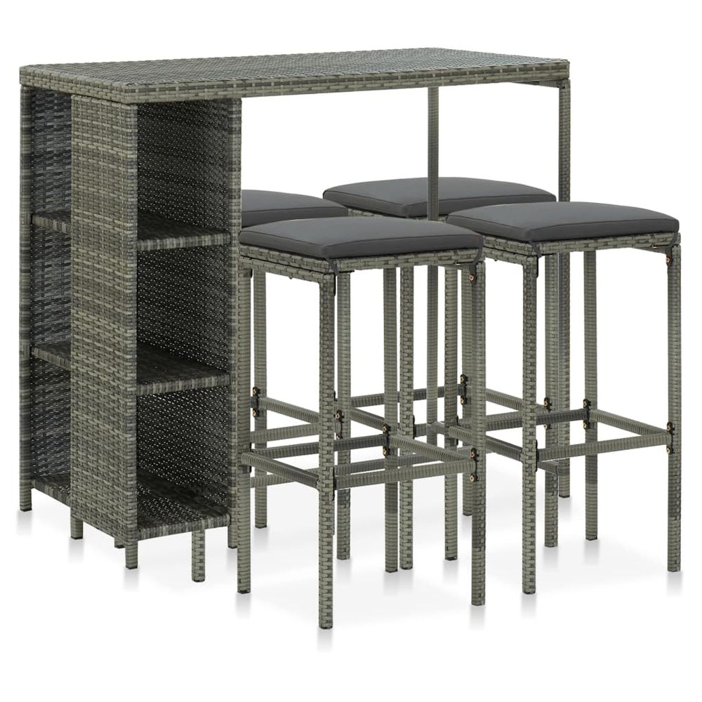 Ensemble de bar de jardin 5 pcs et coussins résine tressée gris