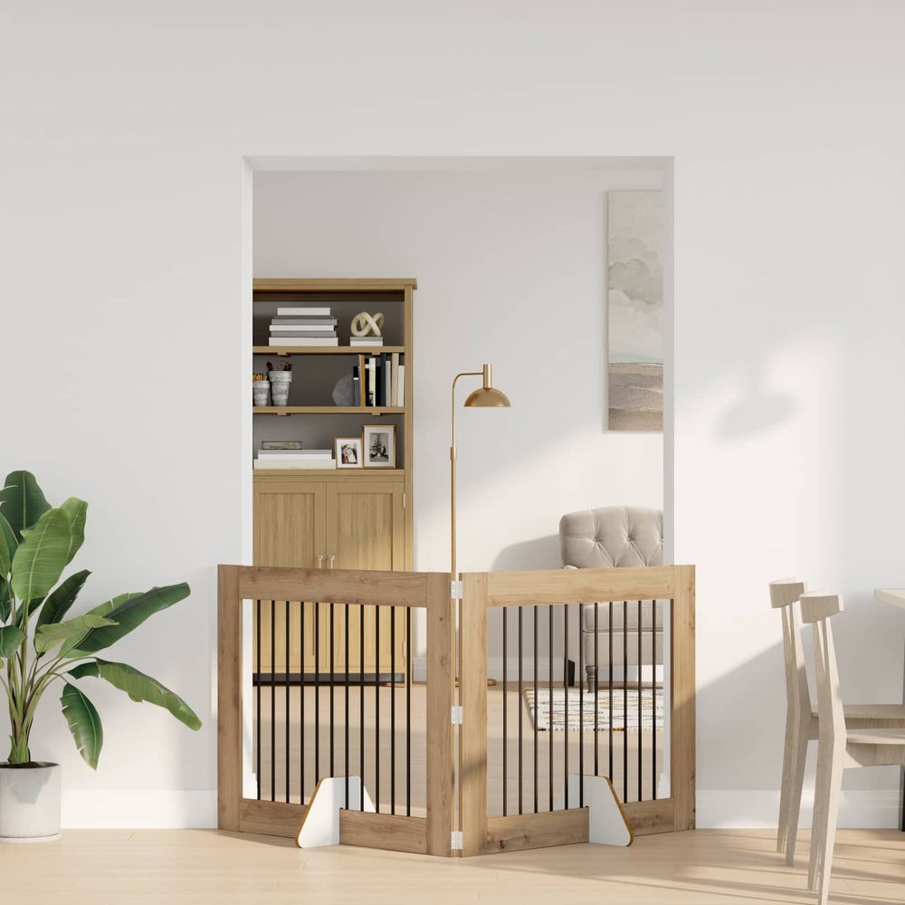 Barrière de sécurité pliable pour chien intérieur bois avec supports 200,5cm chêne artisanal