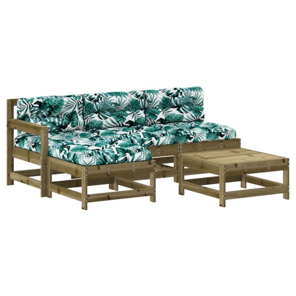 Salon de jardin 5 pcs avec coussins bois de pin imprégné
