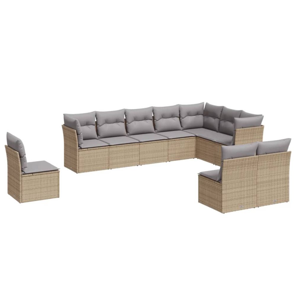Salon de jardin avec coussins 10 pcs beige résine tressée