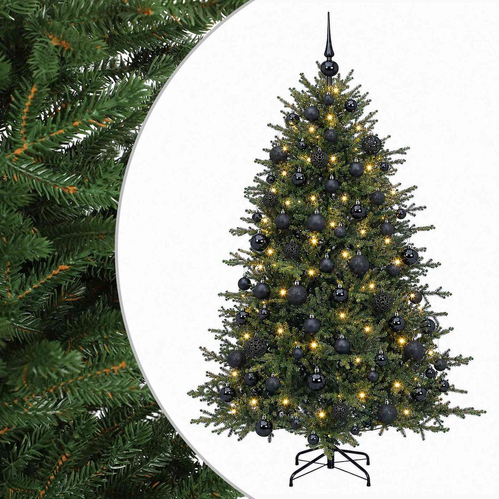 Sapin de noël artificiel avec boules 210 cm 300 led blanc chaud
