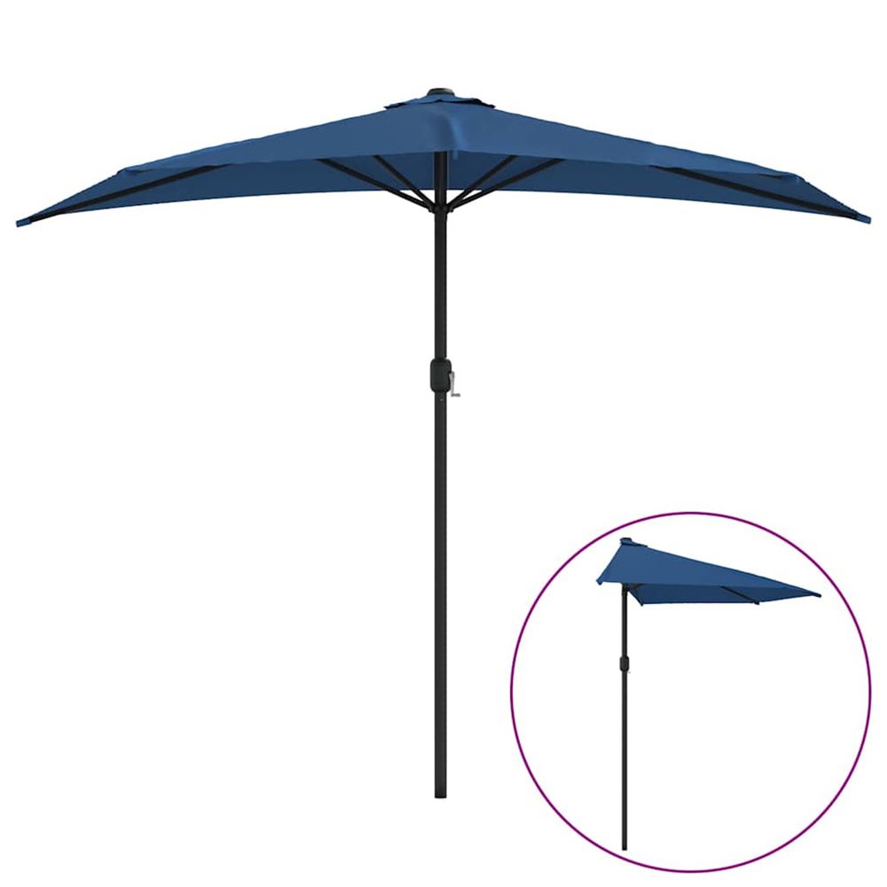 Parasol de balcon avec mât en aluminium bleu 270x144x222cm demi