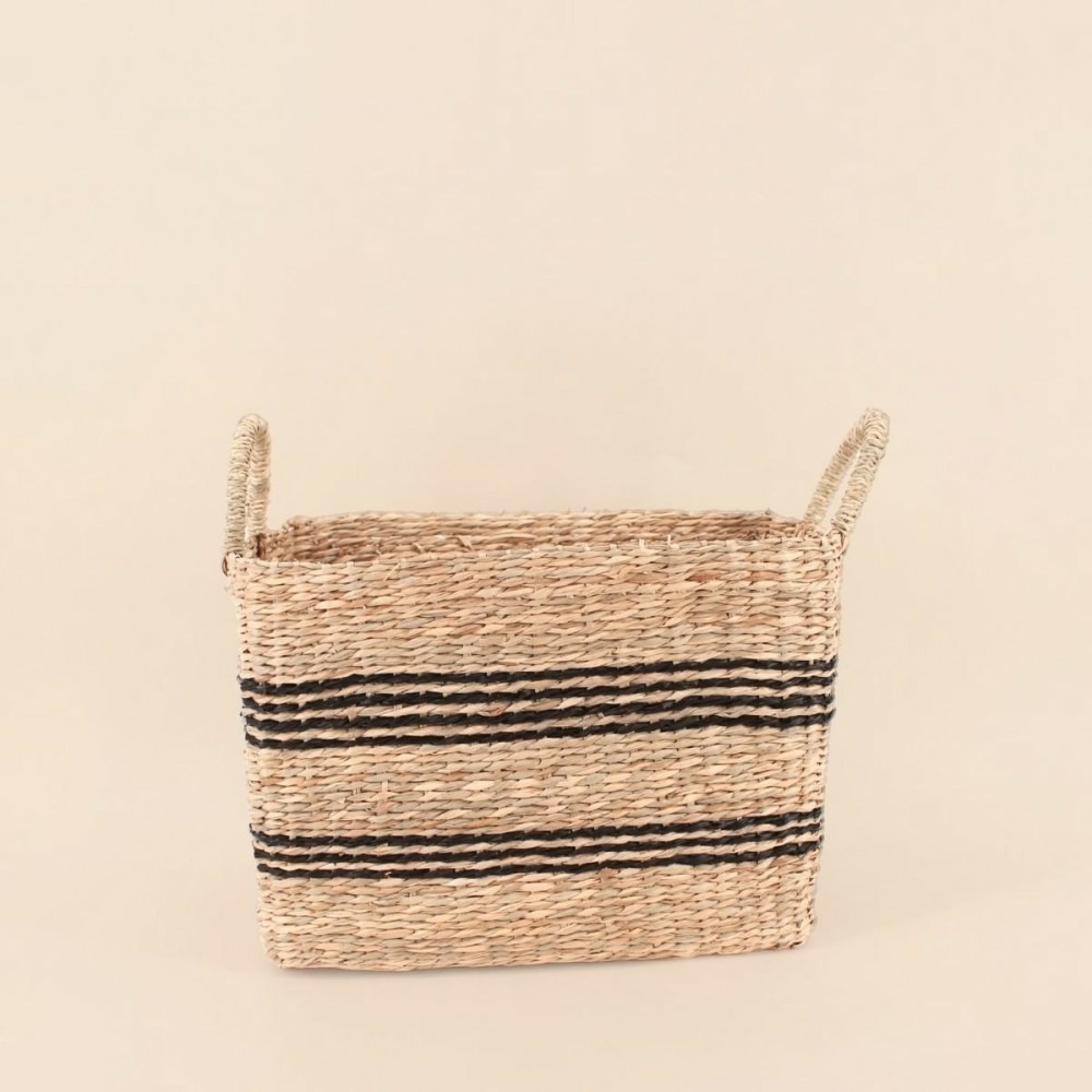 Panier rectangulaire en jonc de mer avec poignées 34x24cm