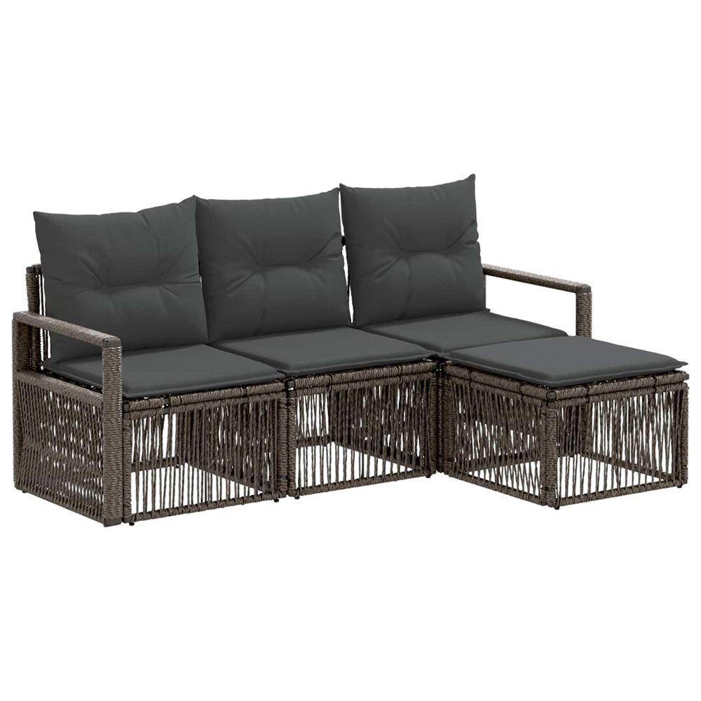 Ensemble de canapé de jardin 4 pc gris polyrotin