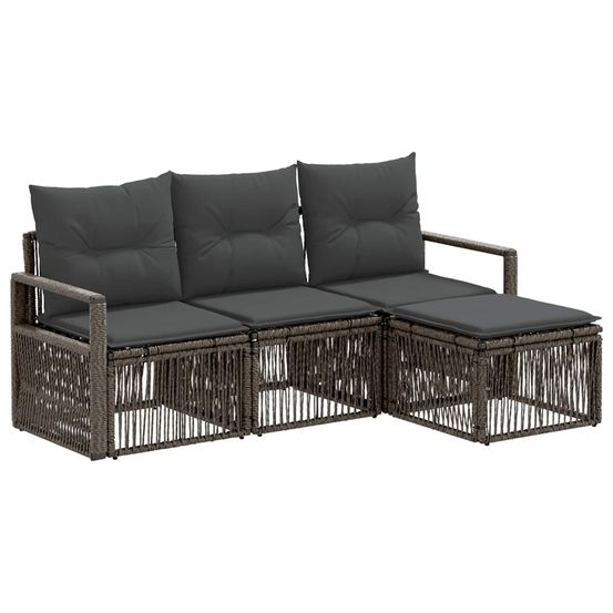 Ensemble de canapé de jardin 4 pc gris polyrotin