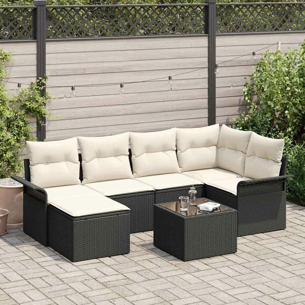 Ensemble de canapé de jardin avec stockage 7 pcs noir polyrotin