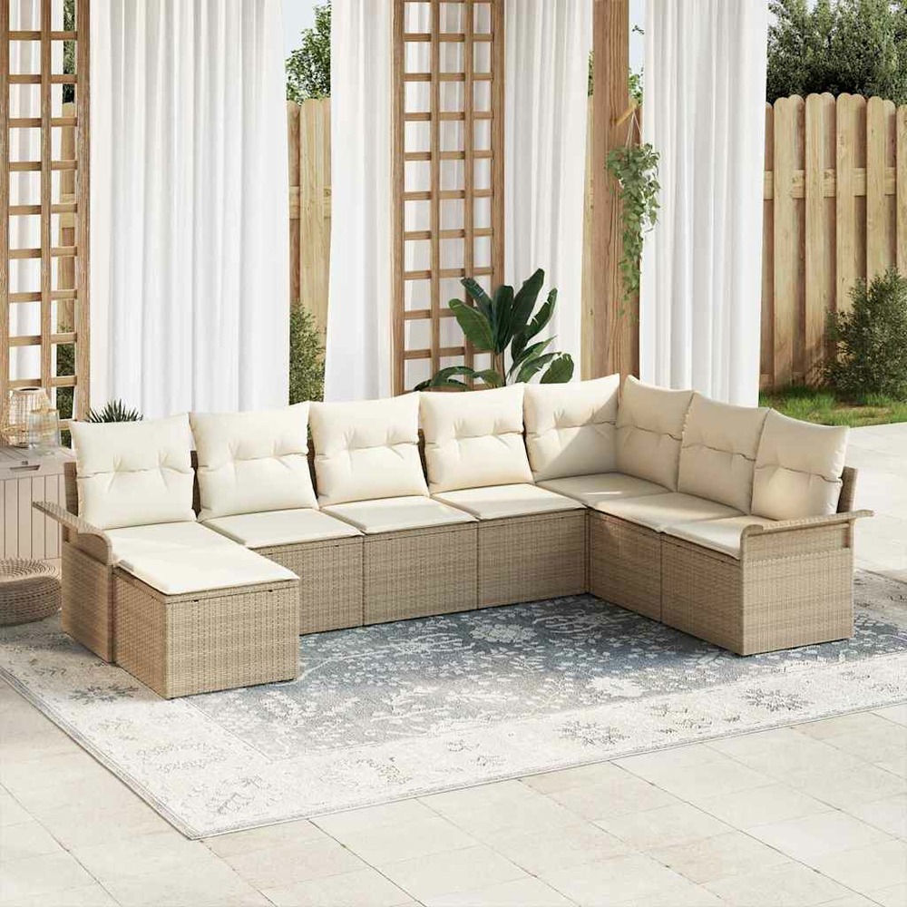 Ensemble de canapé de jardin avec coussin 8 pcs beige polyrotin