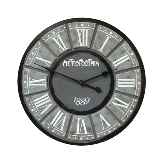 Grande horloge murale décorative vintage salon bois gris noir 60cm