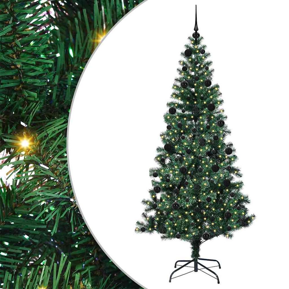 Sapin de noël artificiel pré-éclairé vert 210 cm pvc et métal
