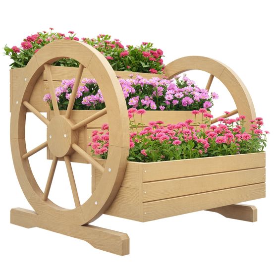 Jardinière sur pieds 3 niveaux charrette bois sapin jardin potager 62x61x57cm