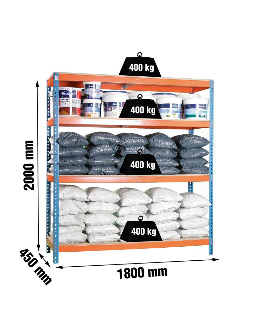 Etagère sans vis ecoforte 1804-4 chipboard bleu/orang/bois bleu/orange/bois 2000x1800x450 - simonrack
