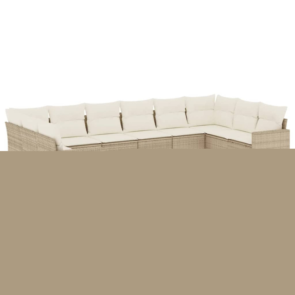 Salon de jardin avec coussins 10 pcs beige résine tressée