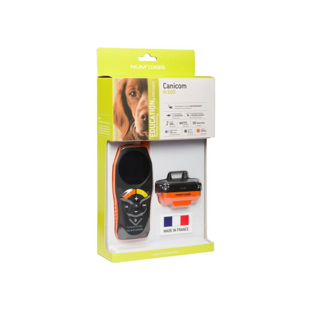 Ensemble complet de dressage - num'axes - canicom r-500 - pour chien - rechargeable - orange - 500 metres