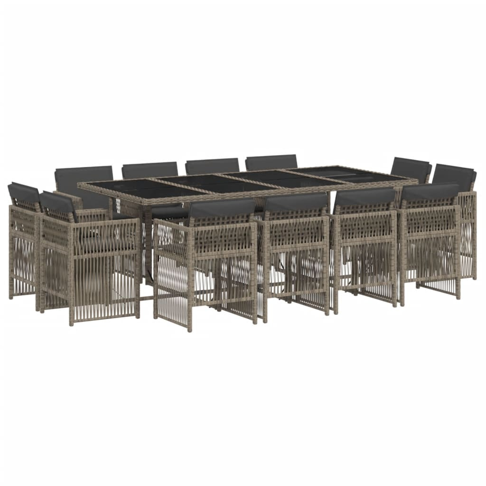 Ensemble à manger de jardin coussins 13 pcs gris résine tressée