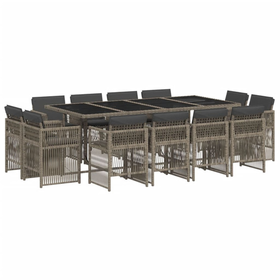 Ensemble à manger de jardin coussins 13 pcs gris résine tressée