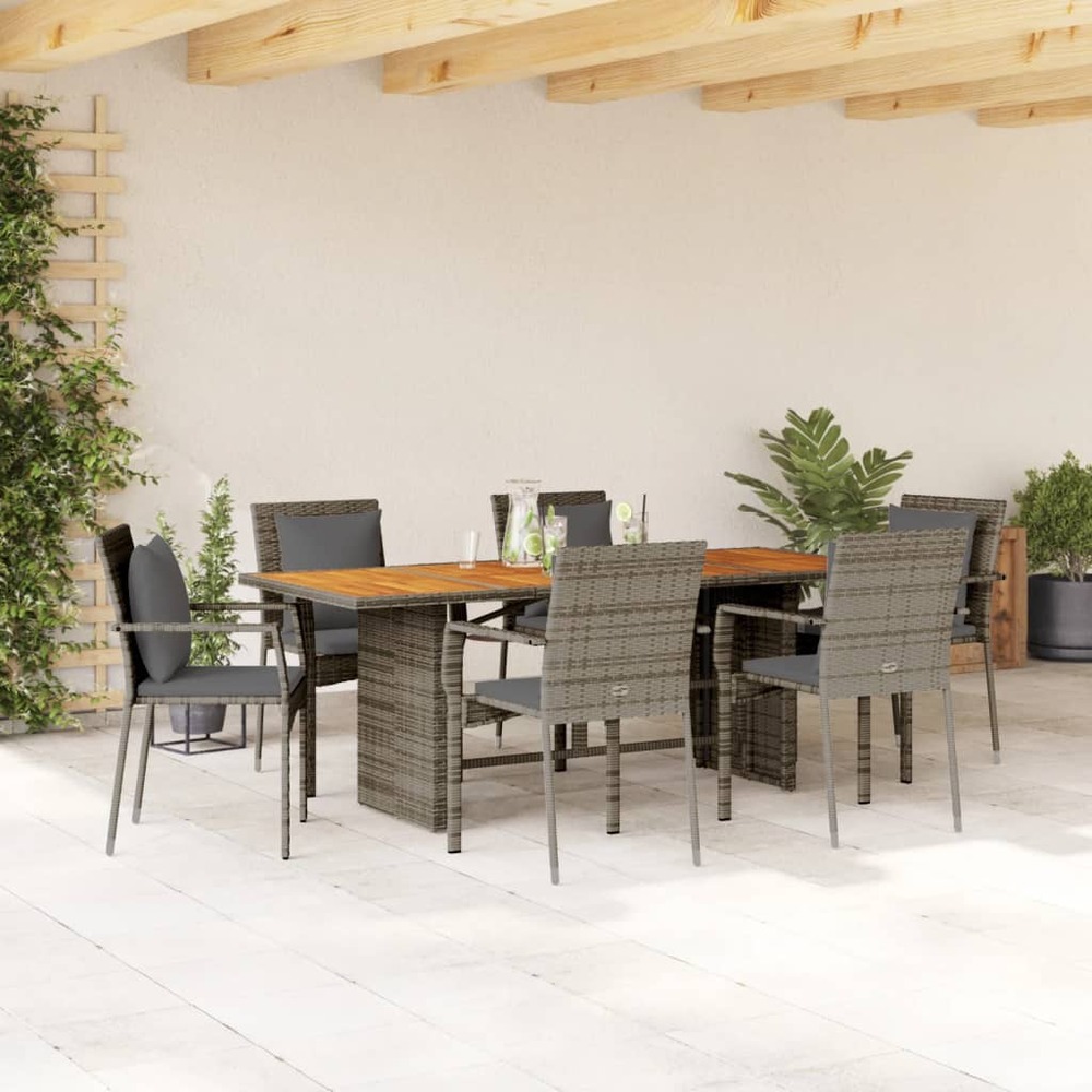 Ensemble à manger de jardin et coussins 7 pcs gris rotin