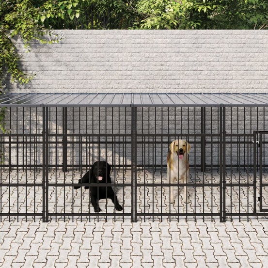 Chenil d'extérieur avec toit pour chiens acier 18,77 m²
