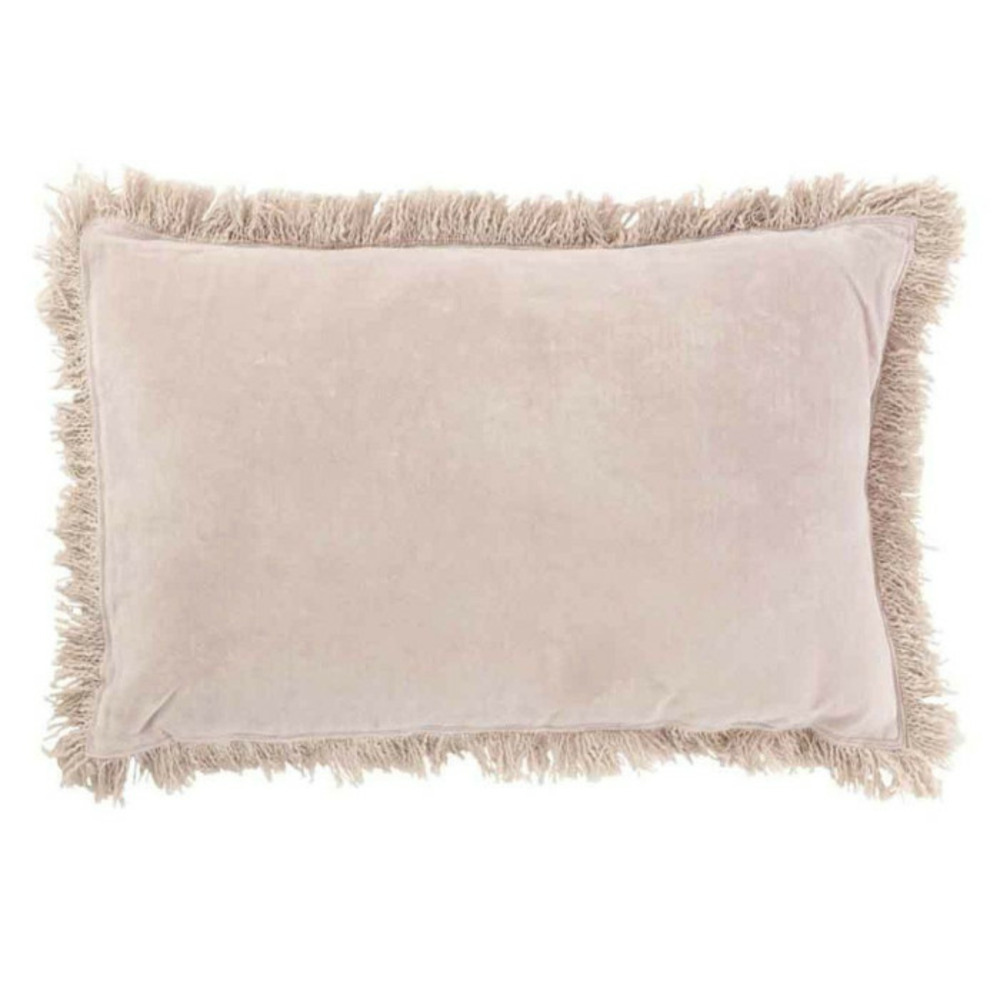 Coussin déco franges velours 35x55cm rose