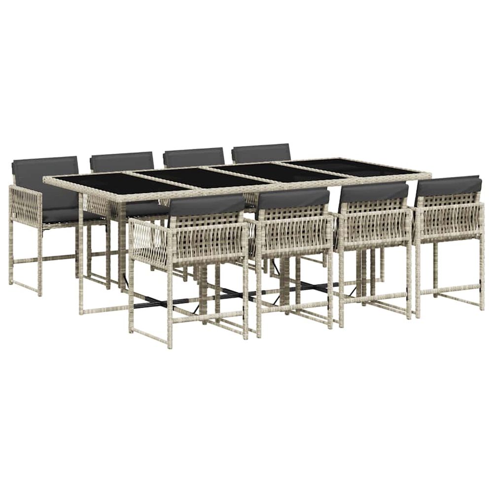Ensemble à manger de jardin et coussins 9 pcs gris clair rotin