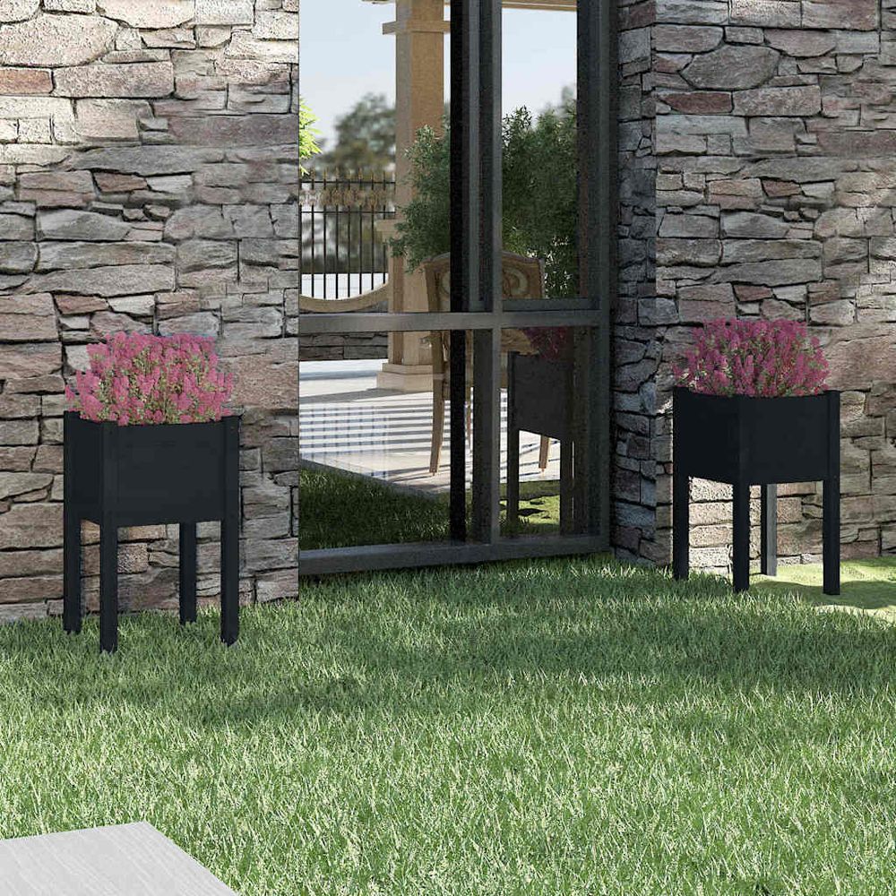 Lot de 2 jardinières hautes en bois de pin massif pour jardin balcon noir 40x70 cm