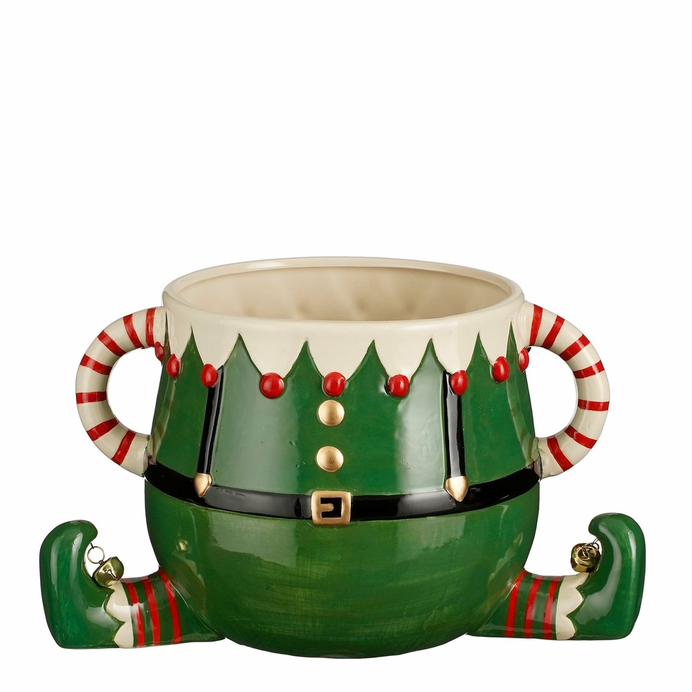 Mica decorations - cache-pot de noël en dolomite vert h17