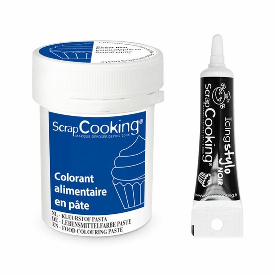 Colorant alimentaire en pâte 20 g bleu roi + stylo de glaçage noir