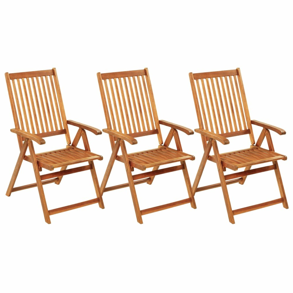 Chaises pliables de jardin lot de 3 avec coussins bois d'acacia