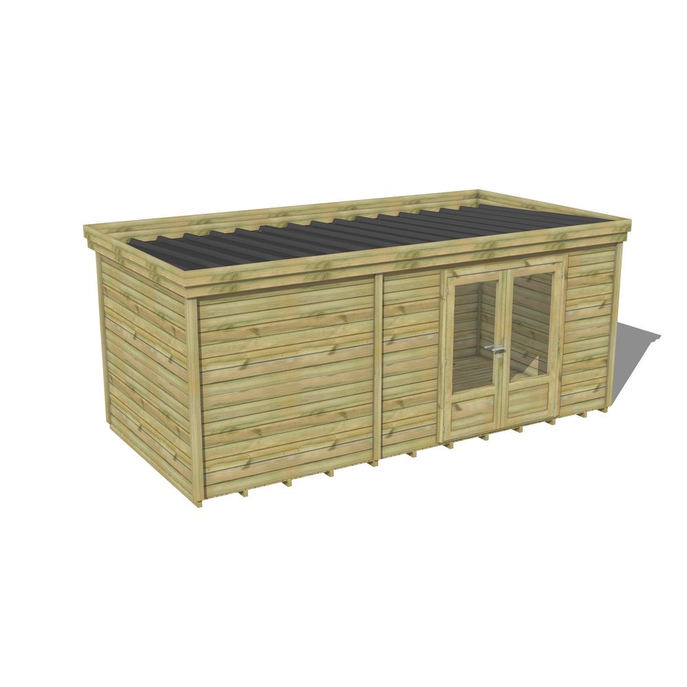 Abri de jardin bois pin traité autoclave 27mm - 5,495x2,64m / 15m2 - bac acier - plancher bois