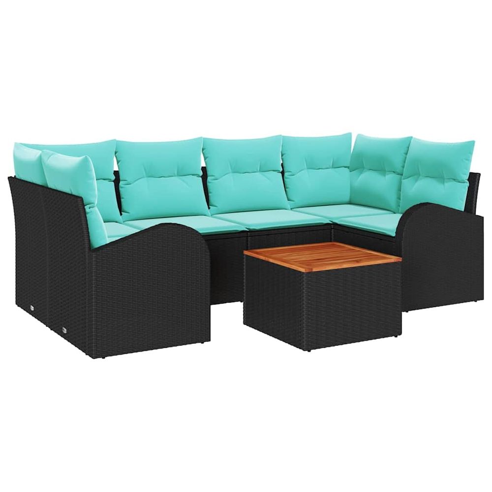 Ensemble de canapé de jardin 7 pc noir et turquoise polyrotin