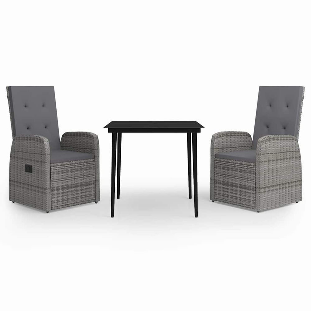 Ensemble à manger de jardin avec coussins 3 pcs gris