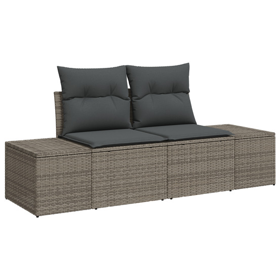 Ensemble de canapé de jardin 7 pièces avec coussins gris en poly rotin et acacia