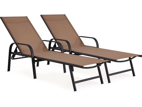 Lot de 2 bains de soleil en métal avec accoudoirs