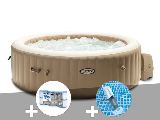 Kit spa gonflable purespa sahara rond bulles 4 places + 6 filtres + aspirateur