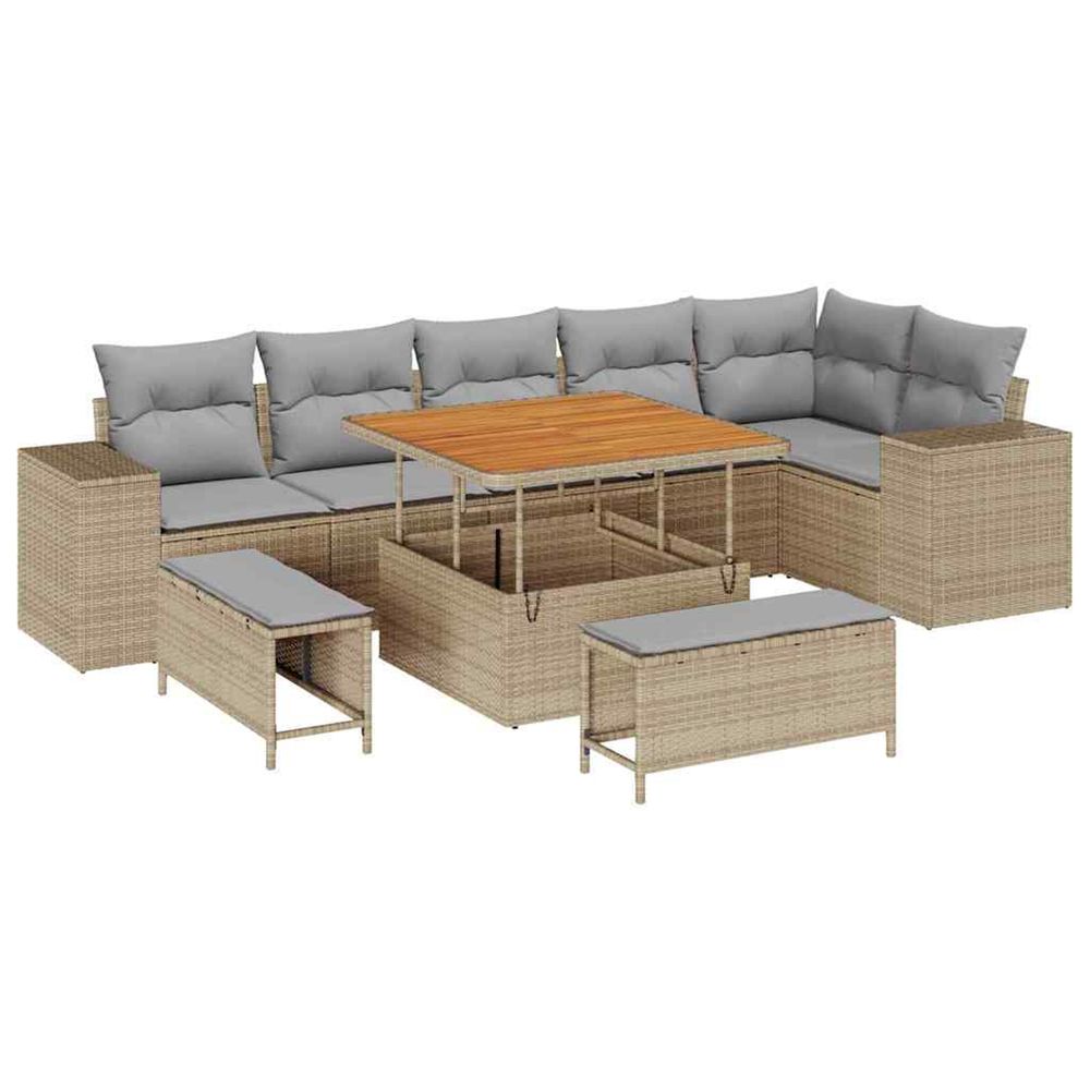 Ensemble de canapé de jardin 9 pc beige polyrotin