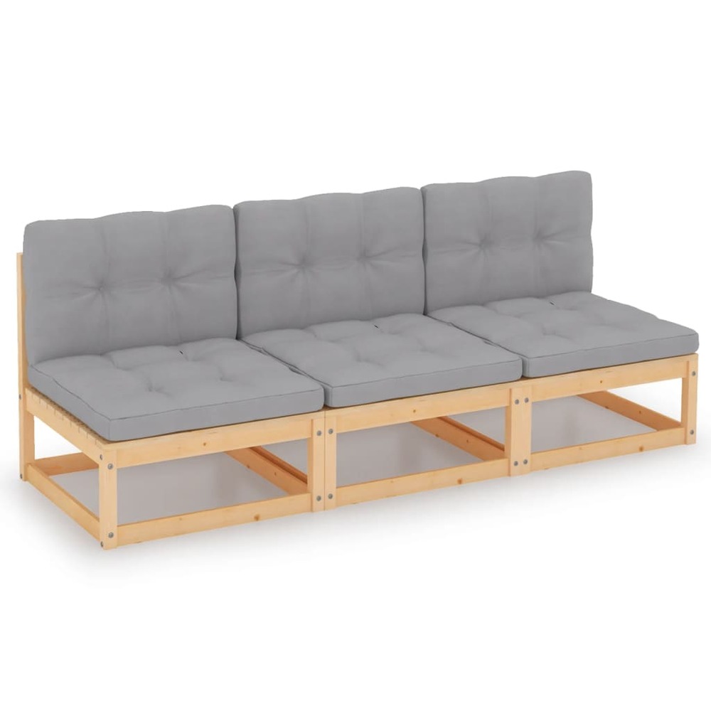 Canapé 3 places avec coussins bois de pin massif