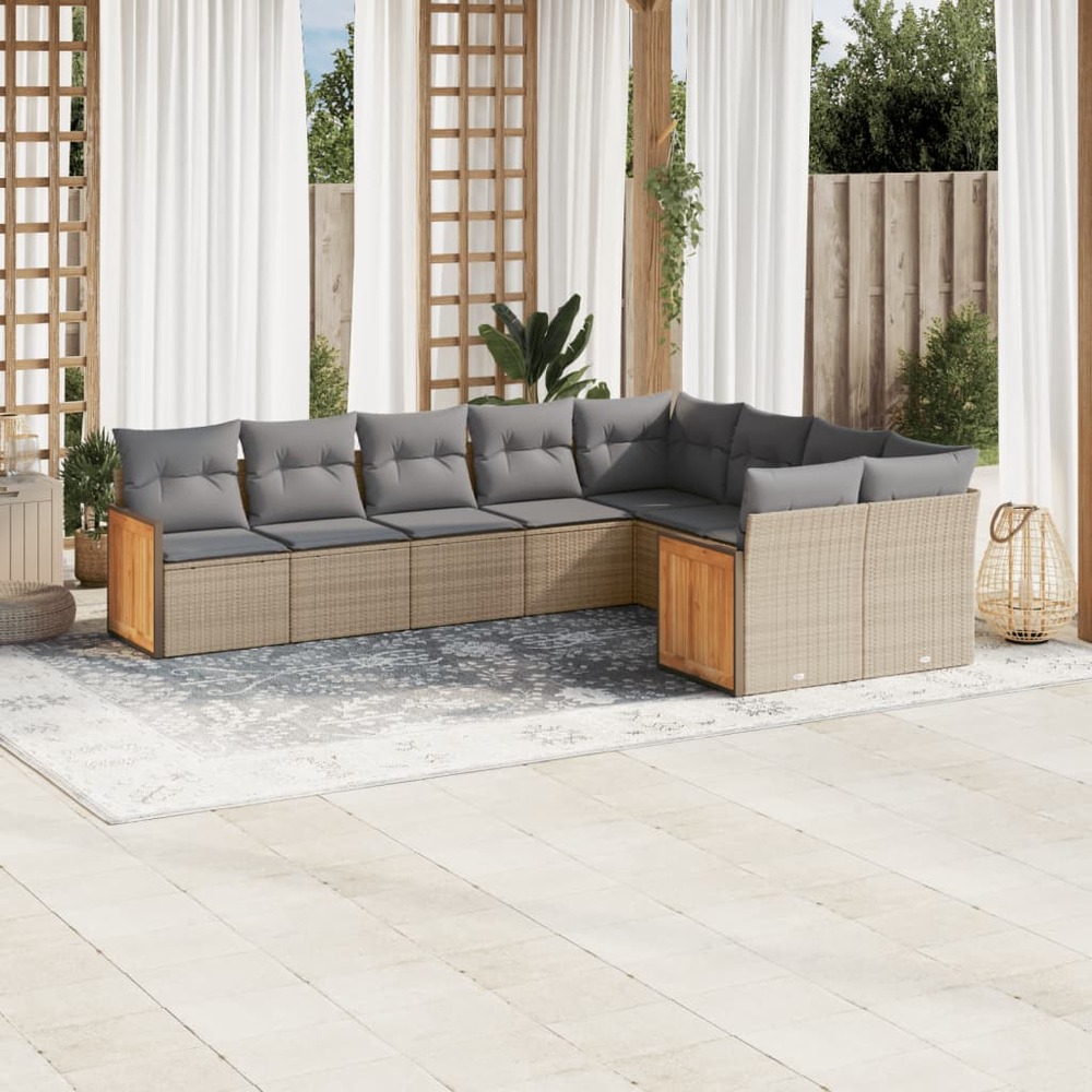 Salon de jardin avec coussins 9 pcs beige résine tressée