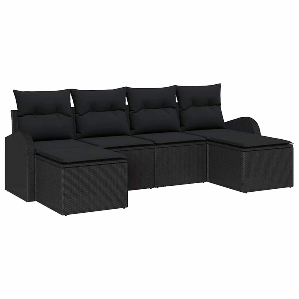 Ensemble de canapé de jardin 6 pcs noir poly rattan