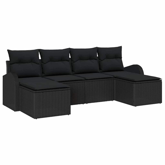 Ensemble de canapé de jardin 6 pcs noir poly rattan