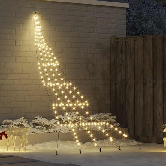 Grand arbre de noël led métal avec piquets jardin blanc chaud 300 cm