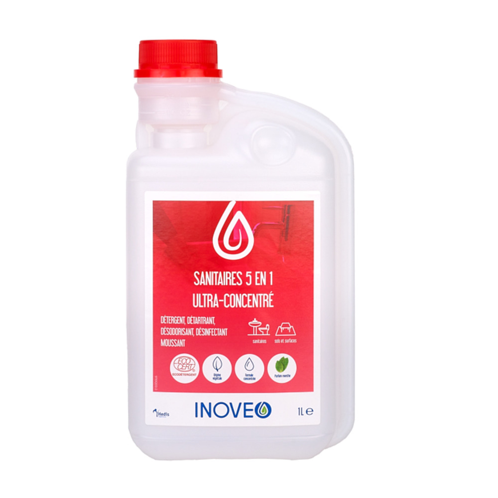 Inoveo détergent sanitaires ultyra concentré 5en1 ecocert flacon de 1l - pollet sa