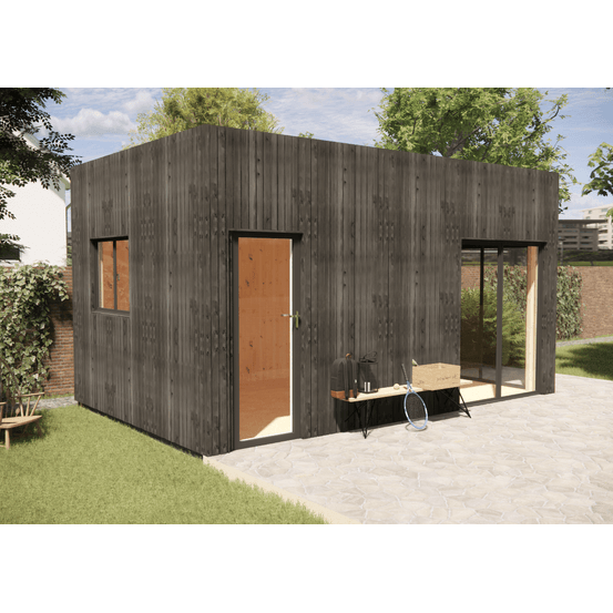 Studio de jardin 4 saisons en bois 5,5 x 3,5 x 3,2 m / isolation re2020 / menuiseries alu k-line