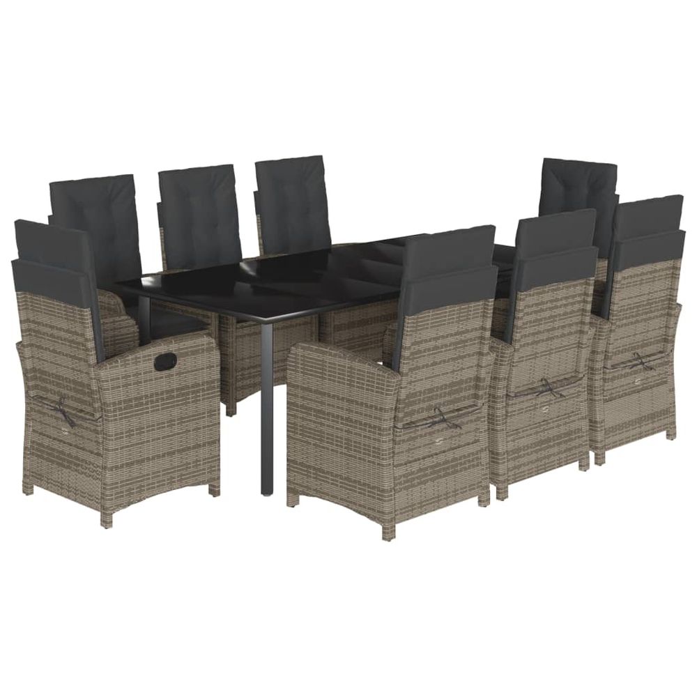 Ensemble à manger de jardin 9 pcs coussins gris résine tressée