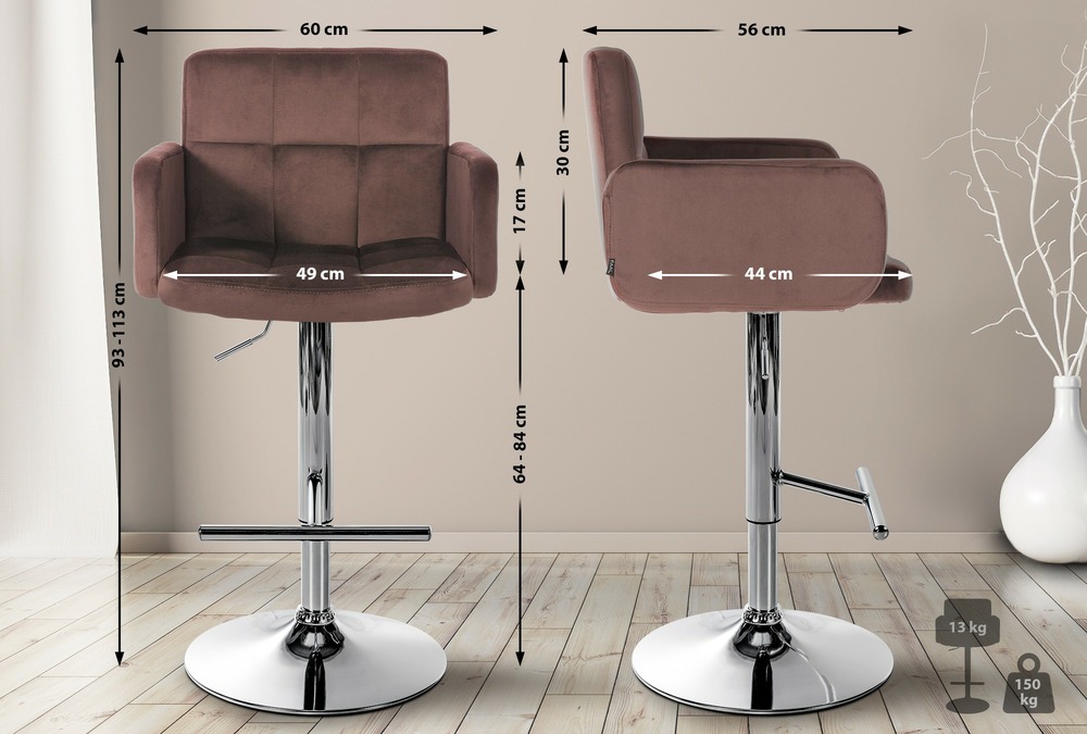 Tabouret de bar los angeles velours chrome