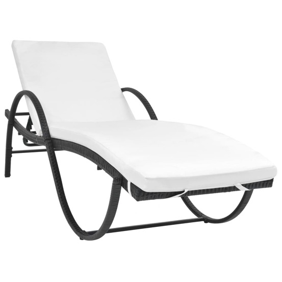Transat chaise longue bain de soleil lit de jardin terrasse meuble d'extérieur avec coussin résine tressée noir