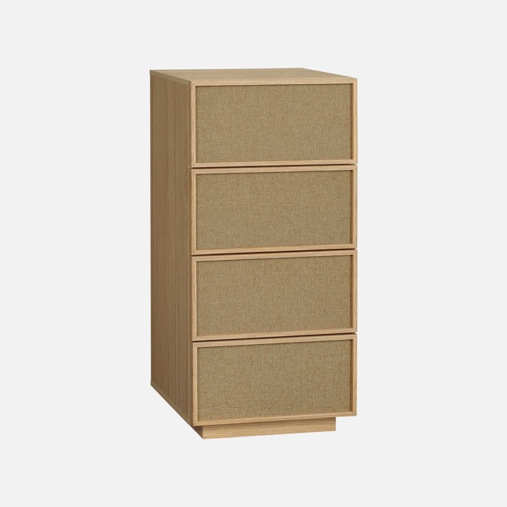 Chiffonnier décor bois et tissu 4 tiroirs - kuba