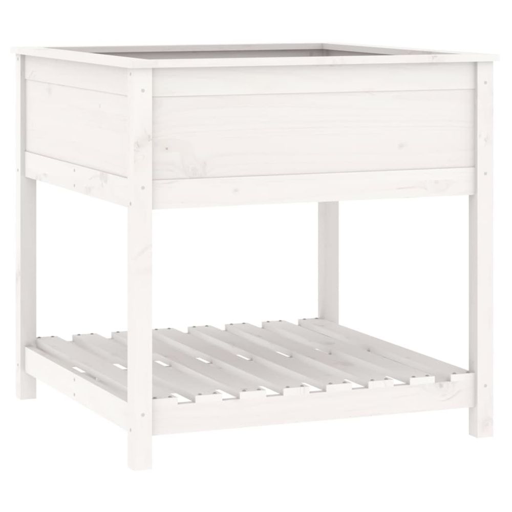 Jardinière d'extérieur avec étagère blanc 82,5x82,5x81cm bois massif de pin