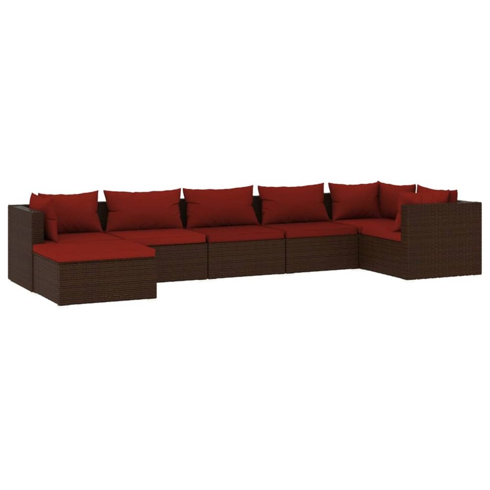Salon de jardin 7 pcs avec coussins résine tressée marron