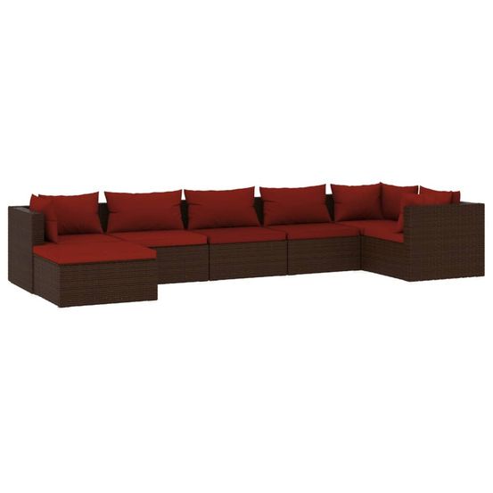 Salon de jardin 7 pcs avec coussins résine tressée marron