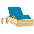 Transat chaise longue bain de soleil lit de jardin terrasse meuble d'extérieur 198 cm avec table et coussin pin imprégné 02_0