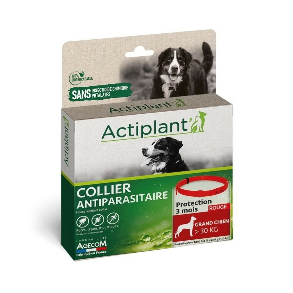 Collier antiparasitaire chien - actiplant' - laboratoire agecom 15 -30 kg